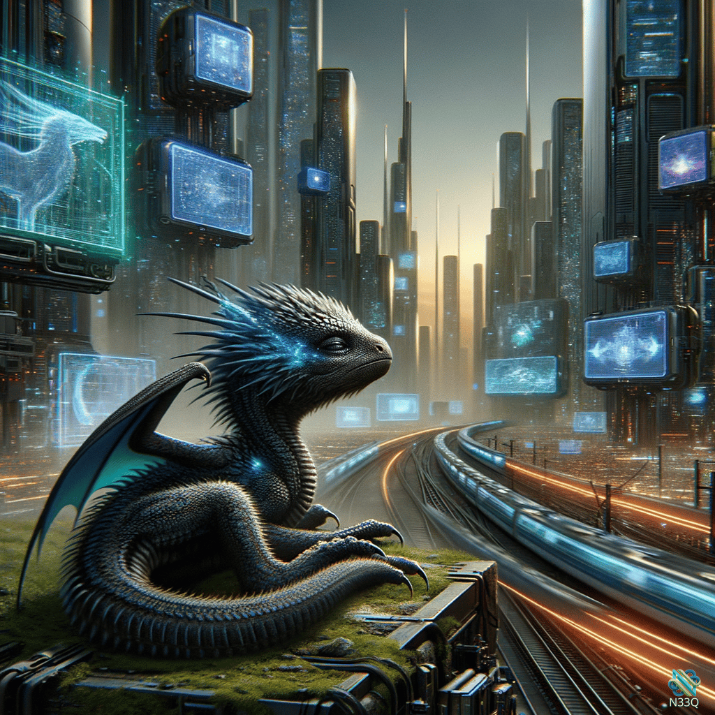 Dragon Overlooking Neon Cyberpunk City