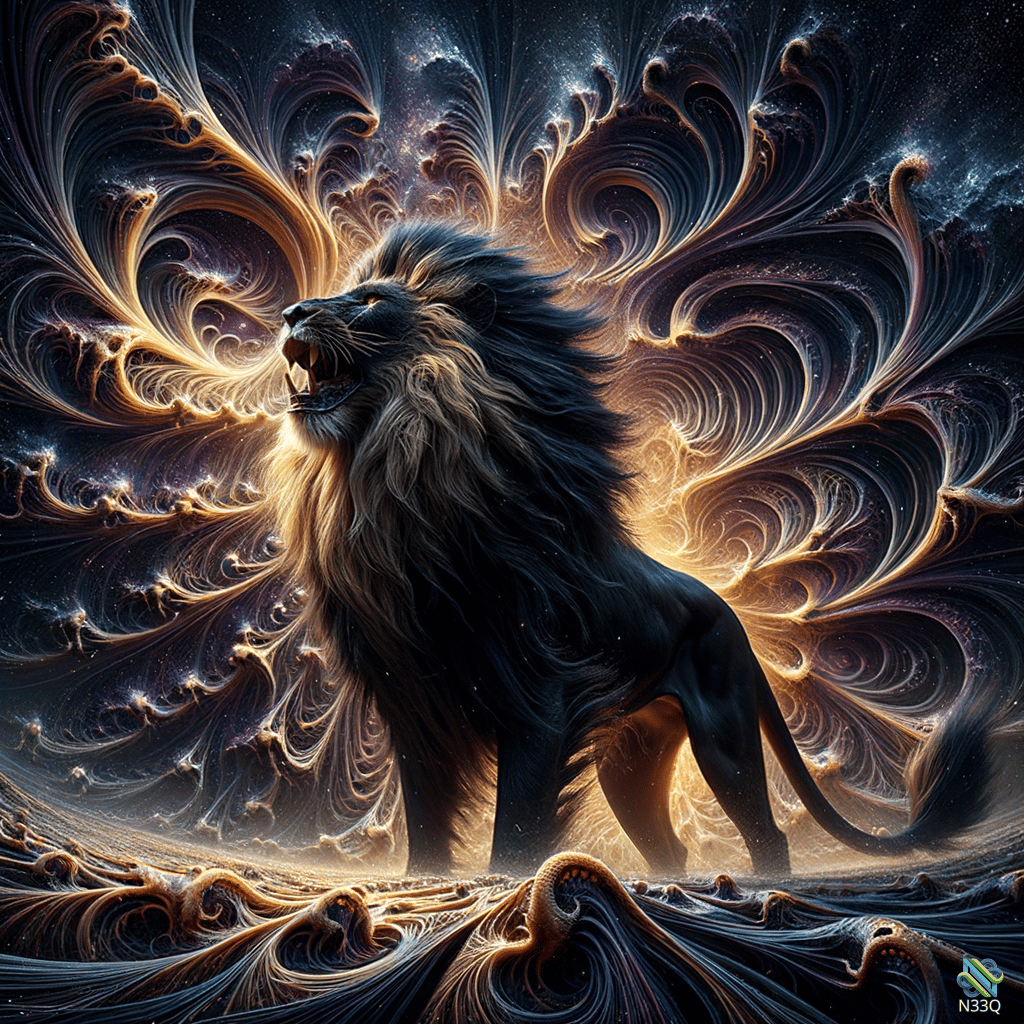 Roaring Lion in Cosmic Swirling Nebula