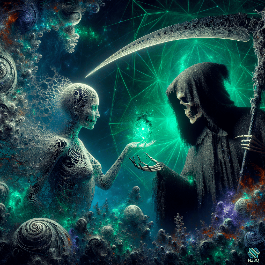 Skeleton Woman Offers Orb to Reaper