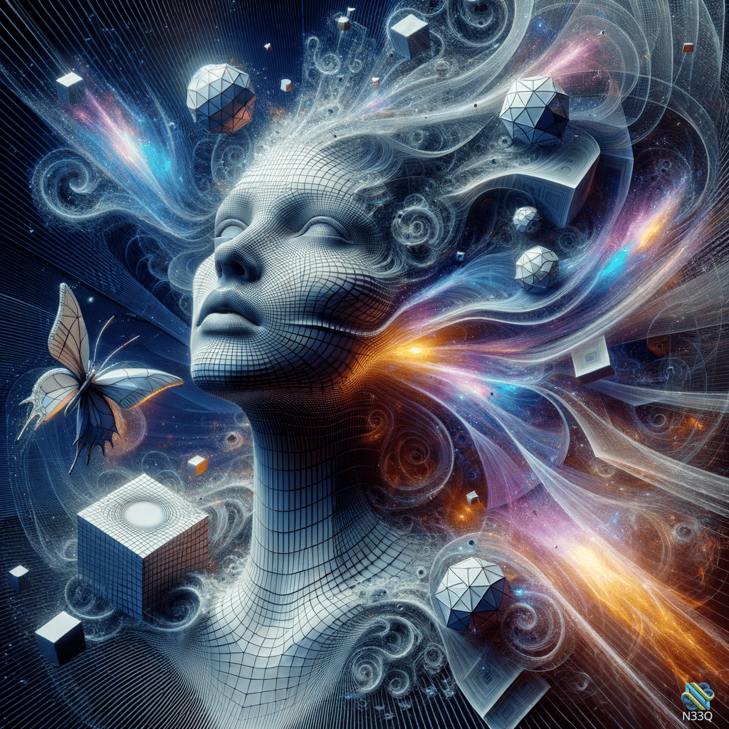 Wireframe Woman with Cosmic Geometric Hair