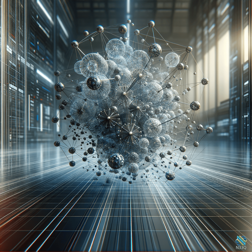 Floating Molecular Network in Futuristic Corridor