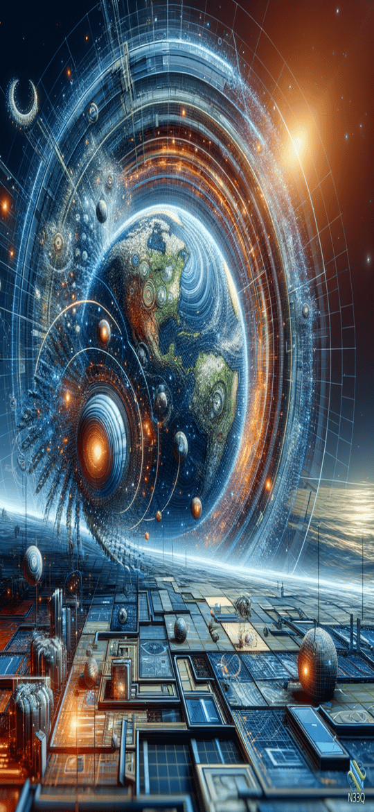 Earth with Orbiting Rings and Satellites