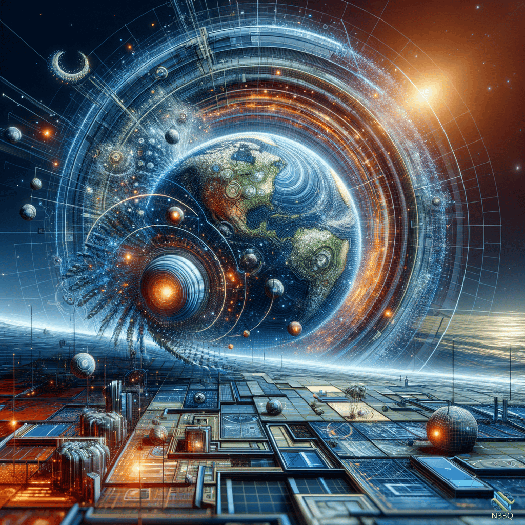 Earth with Orbiting Rings and Satellites