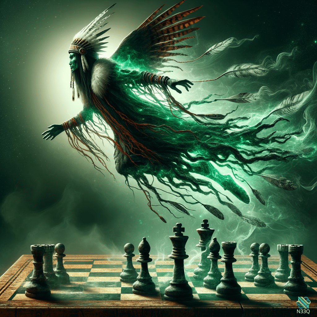 Ethereal Native Spirit Over Chessboard