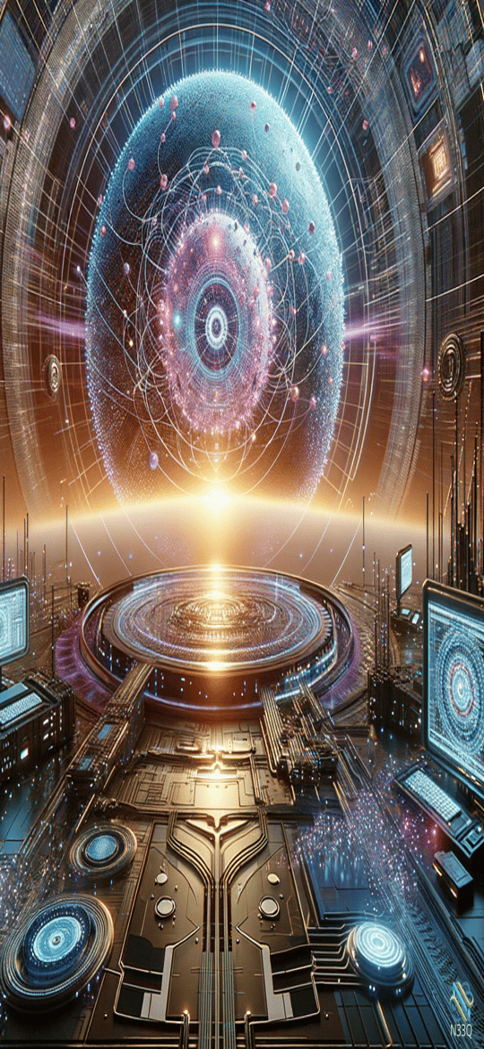 Quantum Sphere in Futuristic Control Room