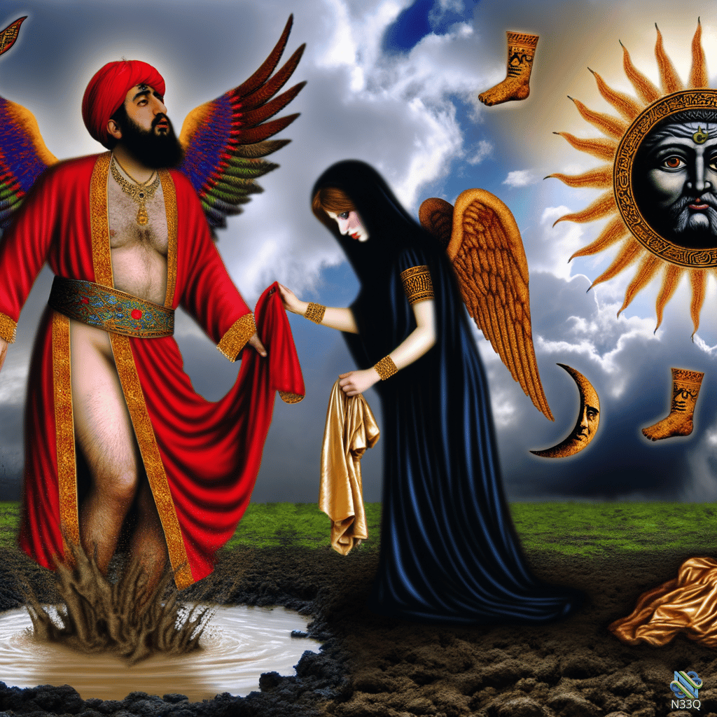 Winged Man and Woman in Muddy Field
