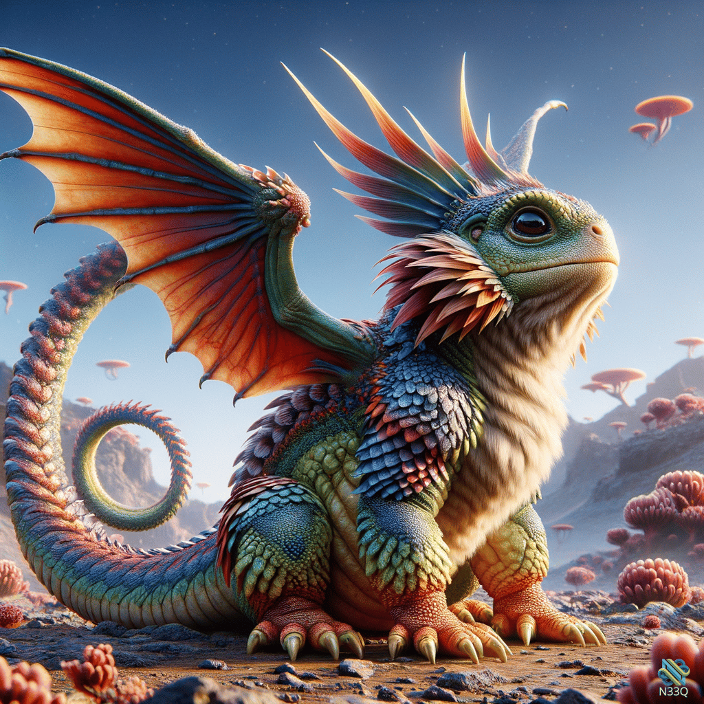 Colorful Winged Dragon in Alien Landscape