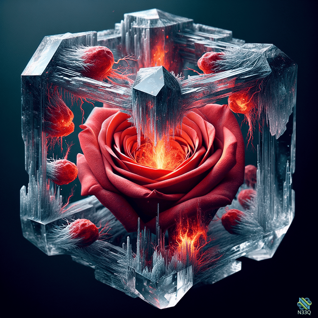 Red Rose Enclosed in Fractured Ice Crystal