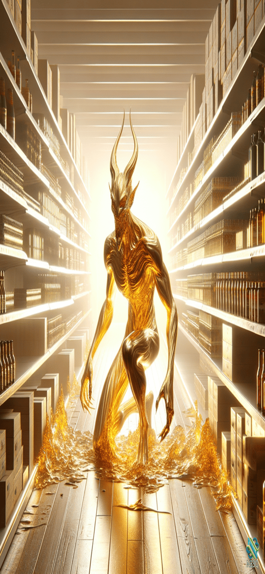 Golden Demon in Liquor Store Aisle