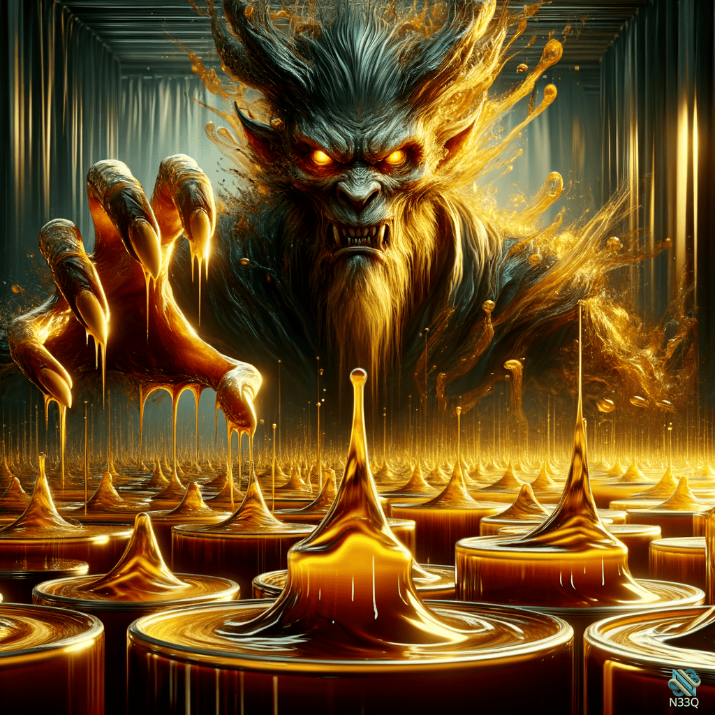 Clawed Beast Reaching Over Golden Liquid Spikes