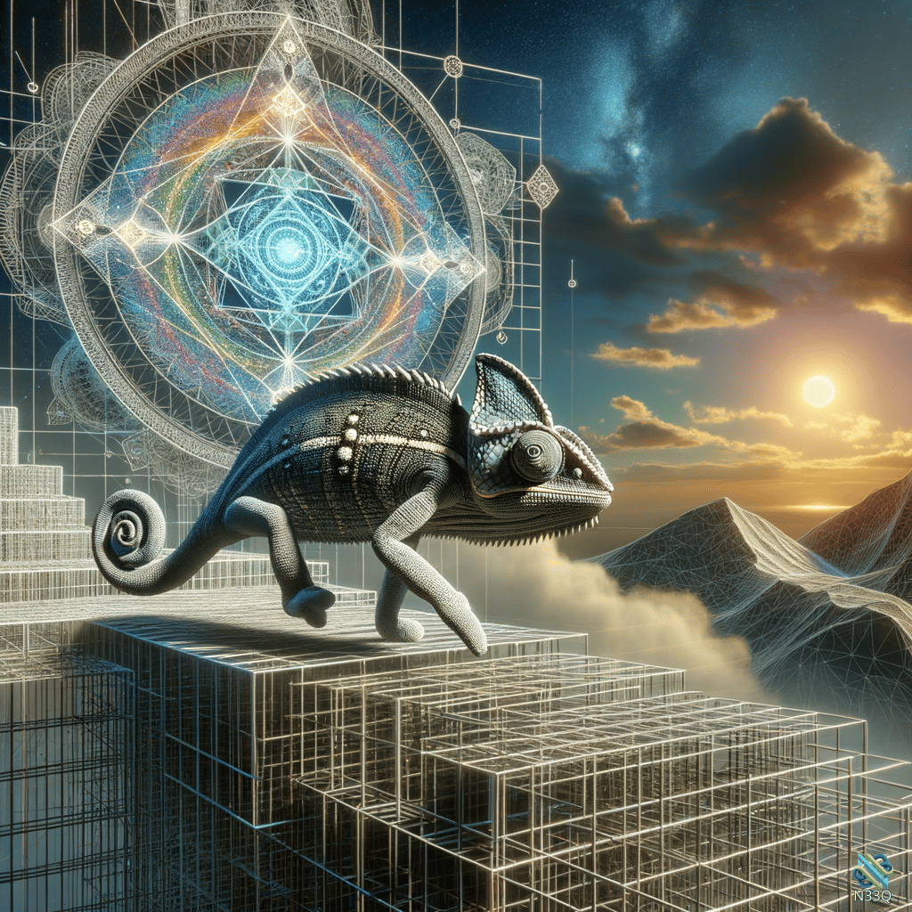 Mechanical Chameleon on Wireframe Platforms