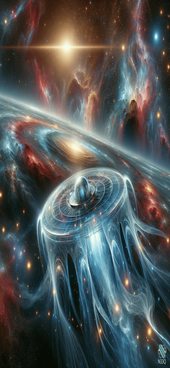 Ethereal Spaceship Drifting Through Stellar Nebula