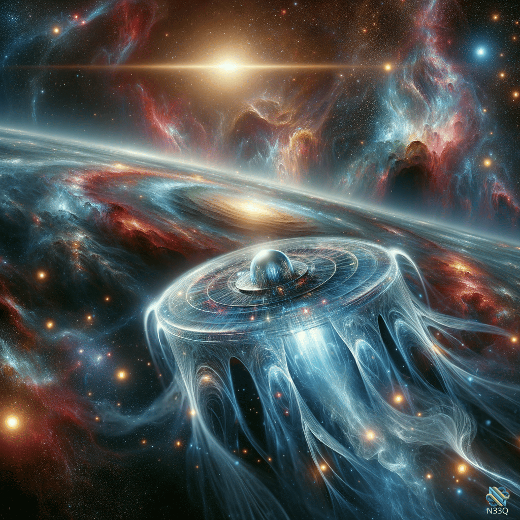 Ethereal Spaceship Drifting Through Stellar Nebula