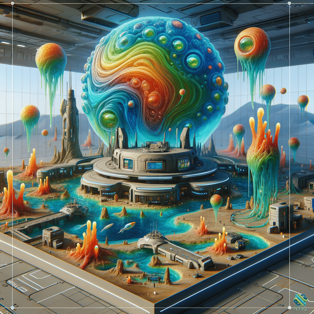 Rainbow Sphere Over Futuristic Aquatic Base