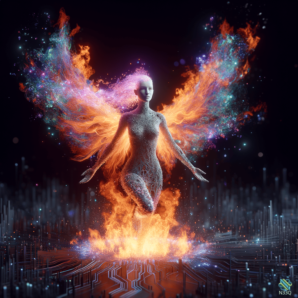 Cosmic Woman Rising from Digital Flames