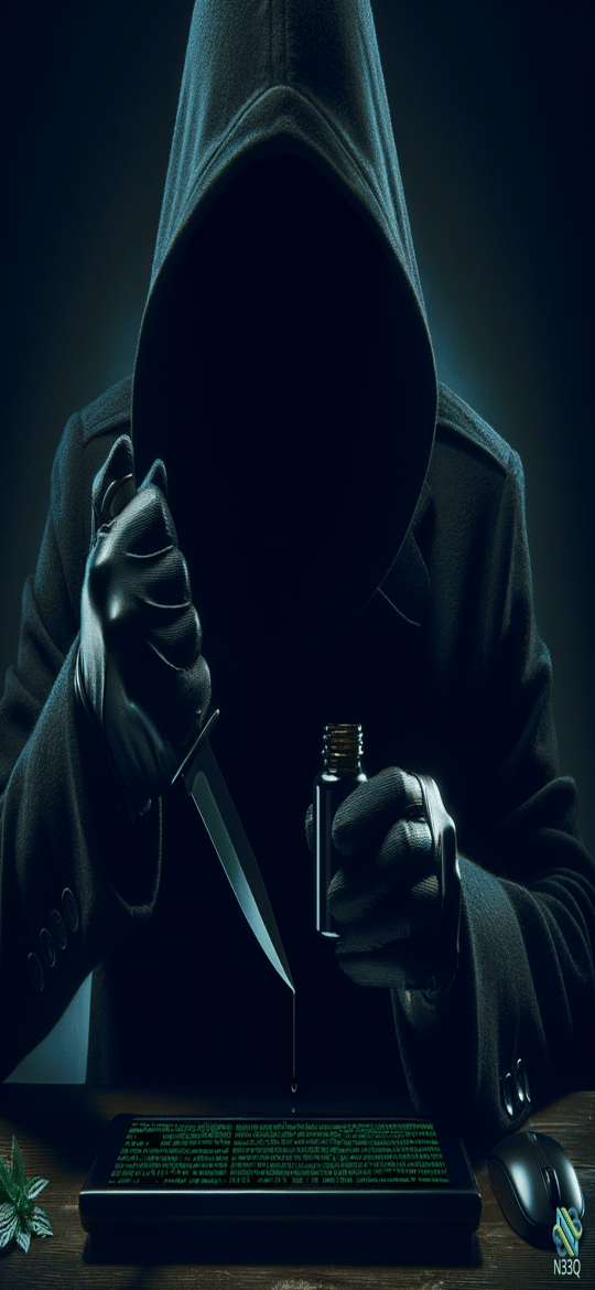 Hooded Figure With Dripping Knife And Vial
