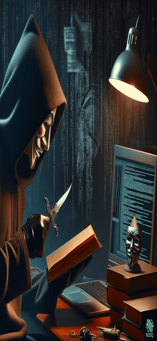 Hooded Hacker with Mask and Dagger