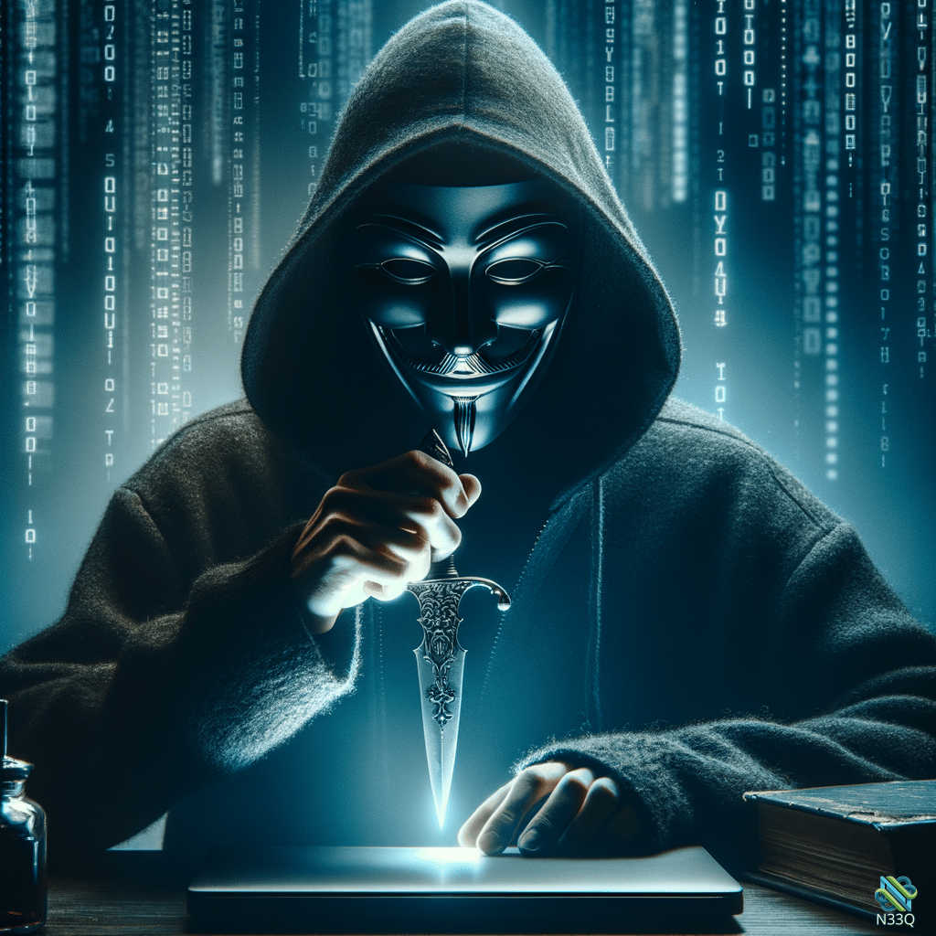Hooded Masked Figure with Glowing Dagger
