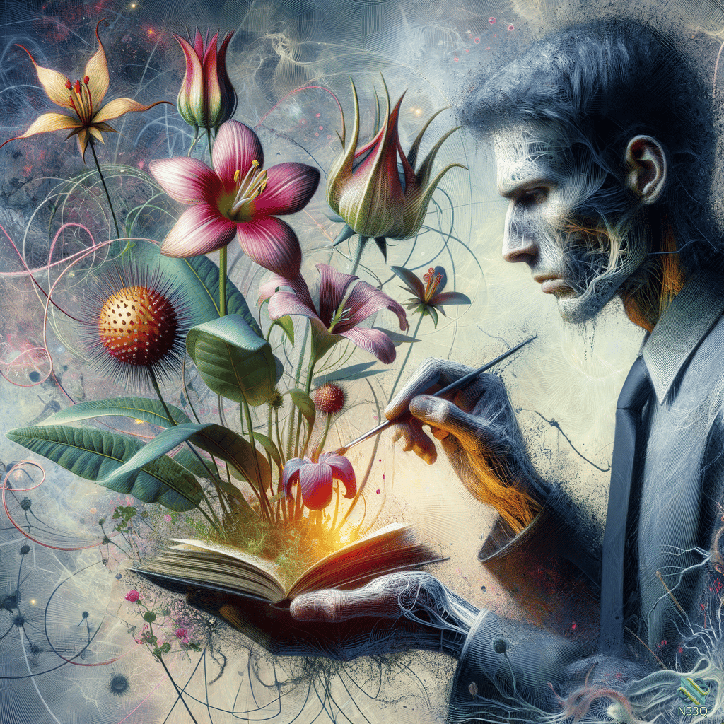 Artist Painting Flowers from Glowing Book