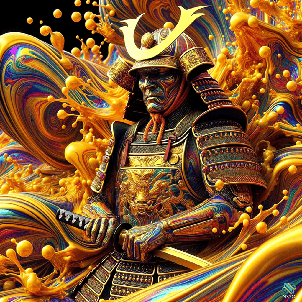 Samurai Amidst Vibrant Paint Explosions