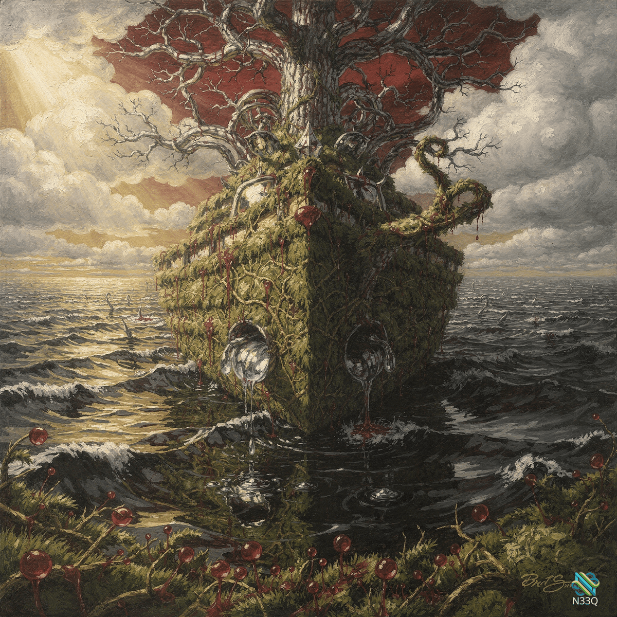 Red Tree on Floating Mossy Island