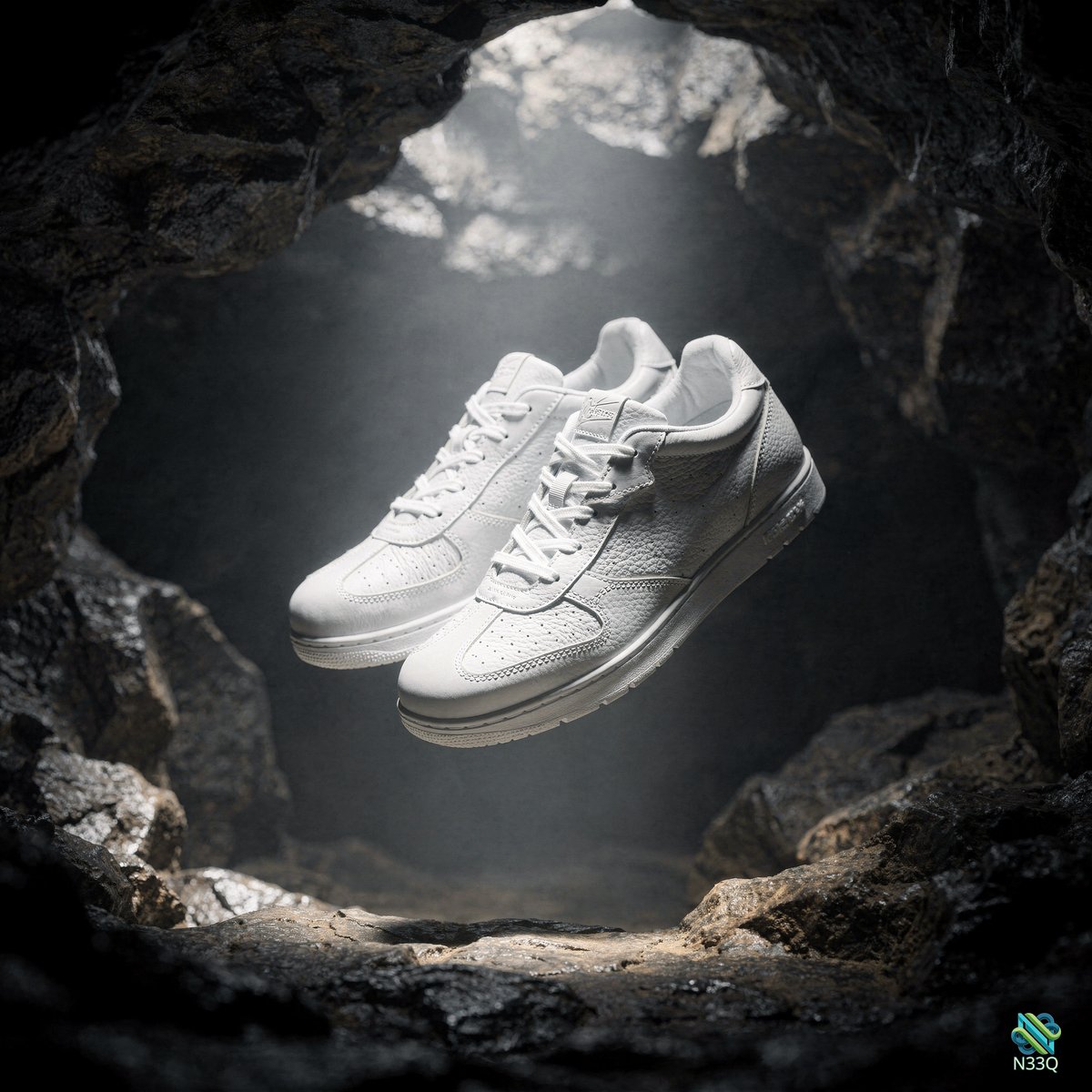 White Sneakers Floating in Rocky Cave