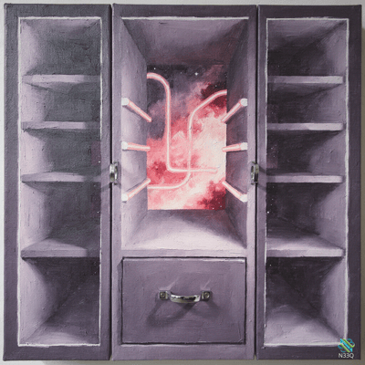 Purple Cabinet Revealing Cosmic Red Nebula Pipes