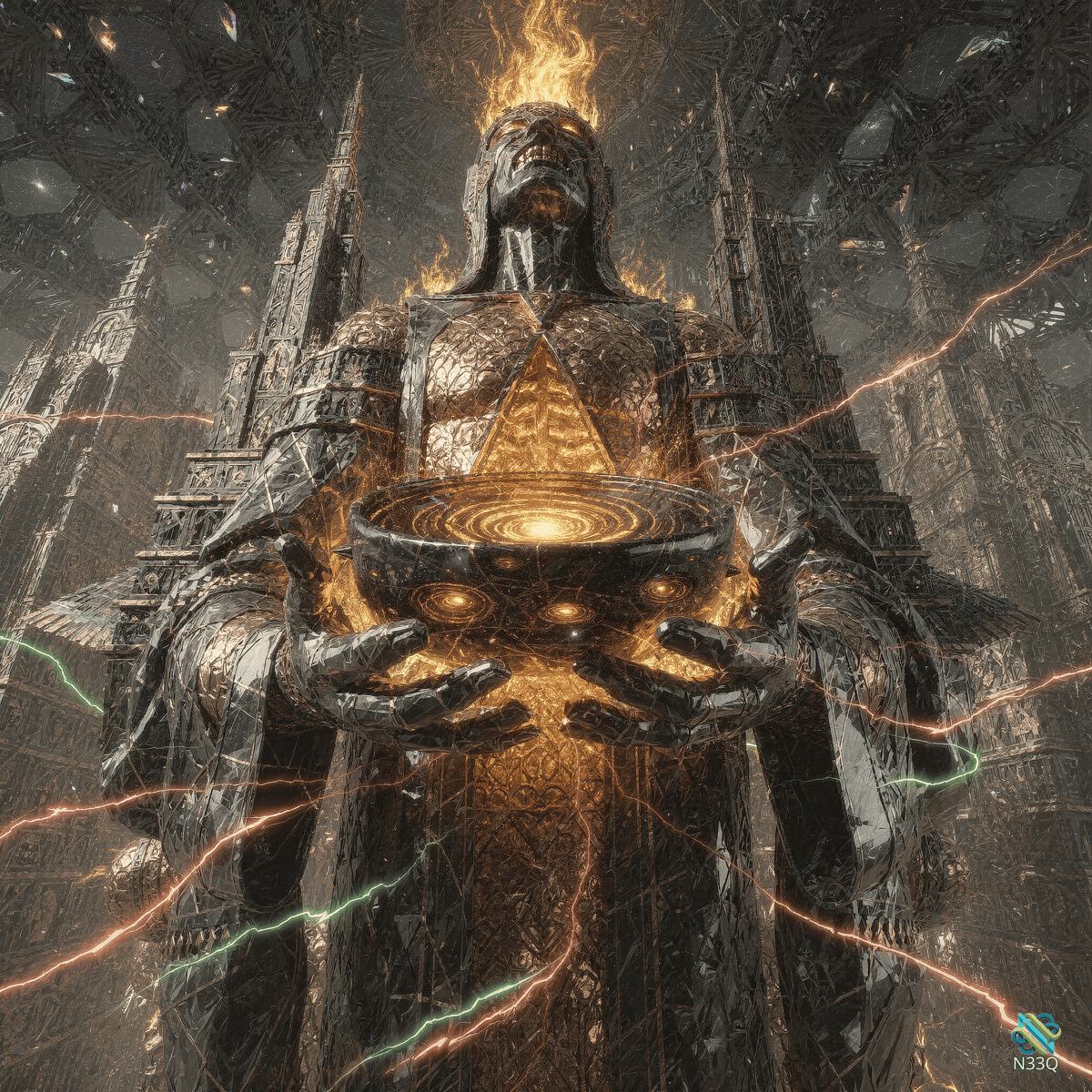Armored Colossus Holding Cosmic Galaxy Bowl