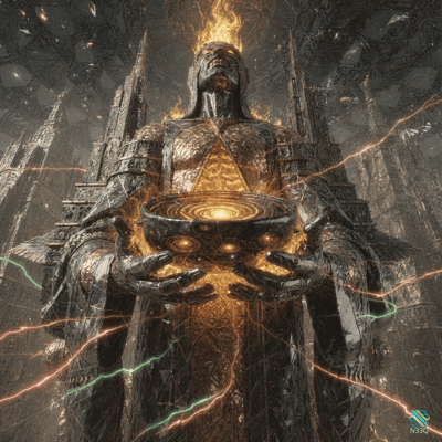 Armored Colossus Holding Cosmic Galaxy Bowl