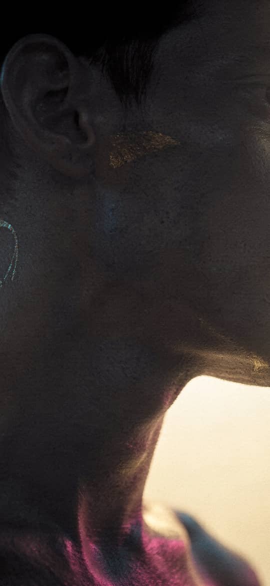 Profile of Man with Blue Neck Art