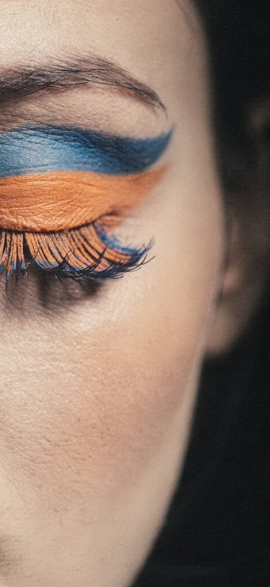 Close-Up of Blue and Orange Eye Makeup