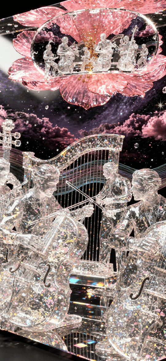 Crystal Orchestra Beneath Pink Flower