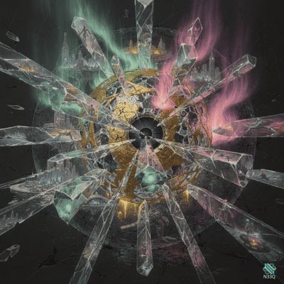 Shattered Golden Sphere with Crystal Shards
