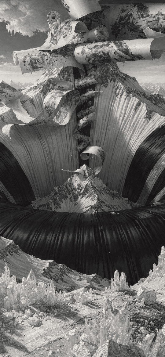 Mountain Vortex with Floating Scrolls