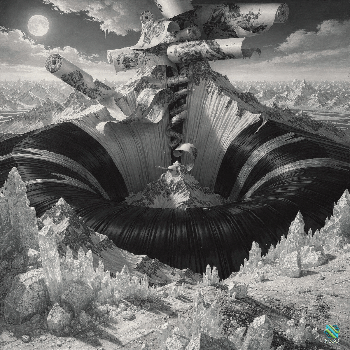 Mountain Vortex with Floating Scrolls