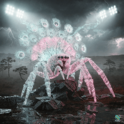 Giant Peacock Spider in Stormy Rocks