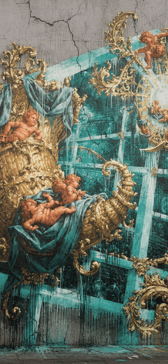 Cherubs Amid Ornate Golden Baroque Frames