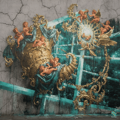 Cherubs Amid Ornate Golden Baroque Frames
