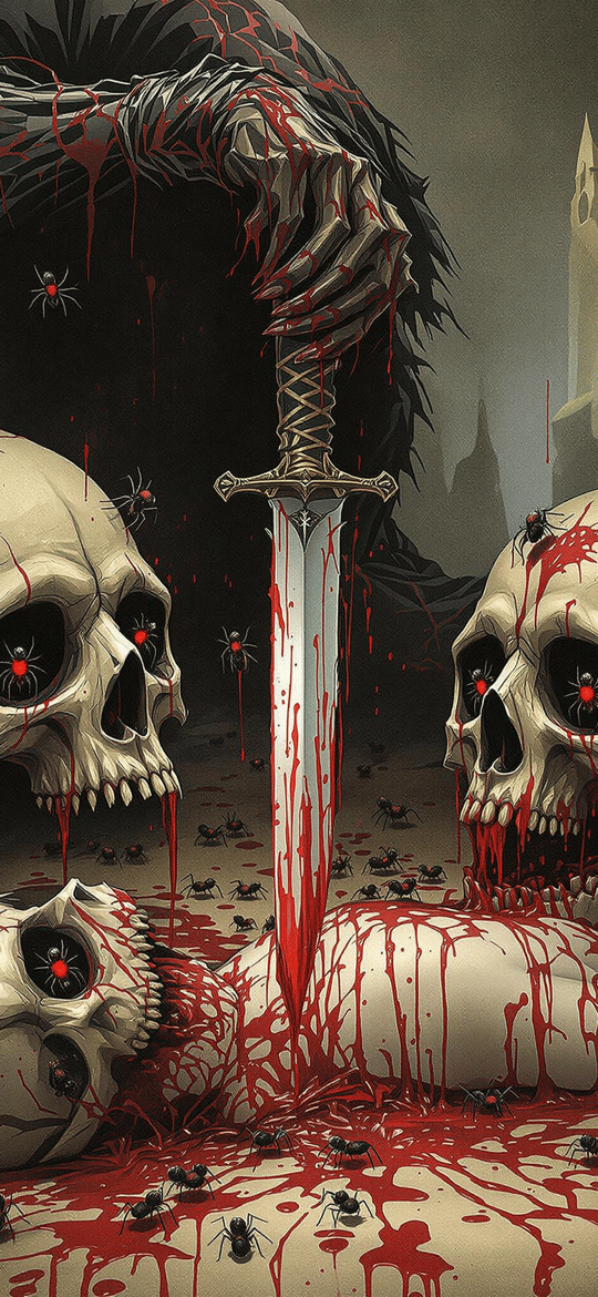 Bloody Skulls and Sword Among Spiders