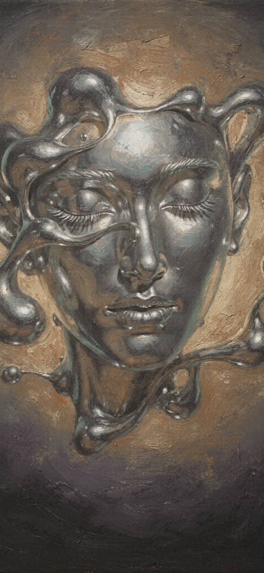 Liquid Silver Woman's Face with Dripping Forms