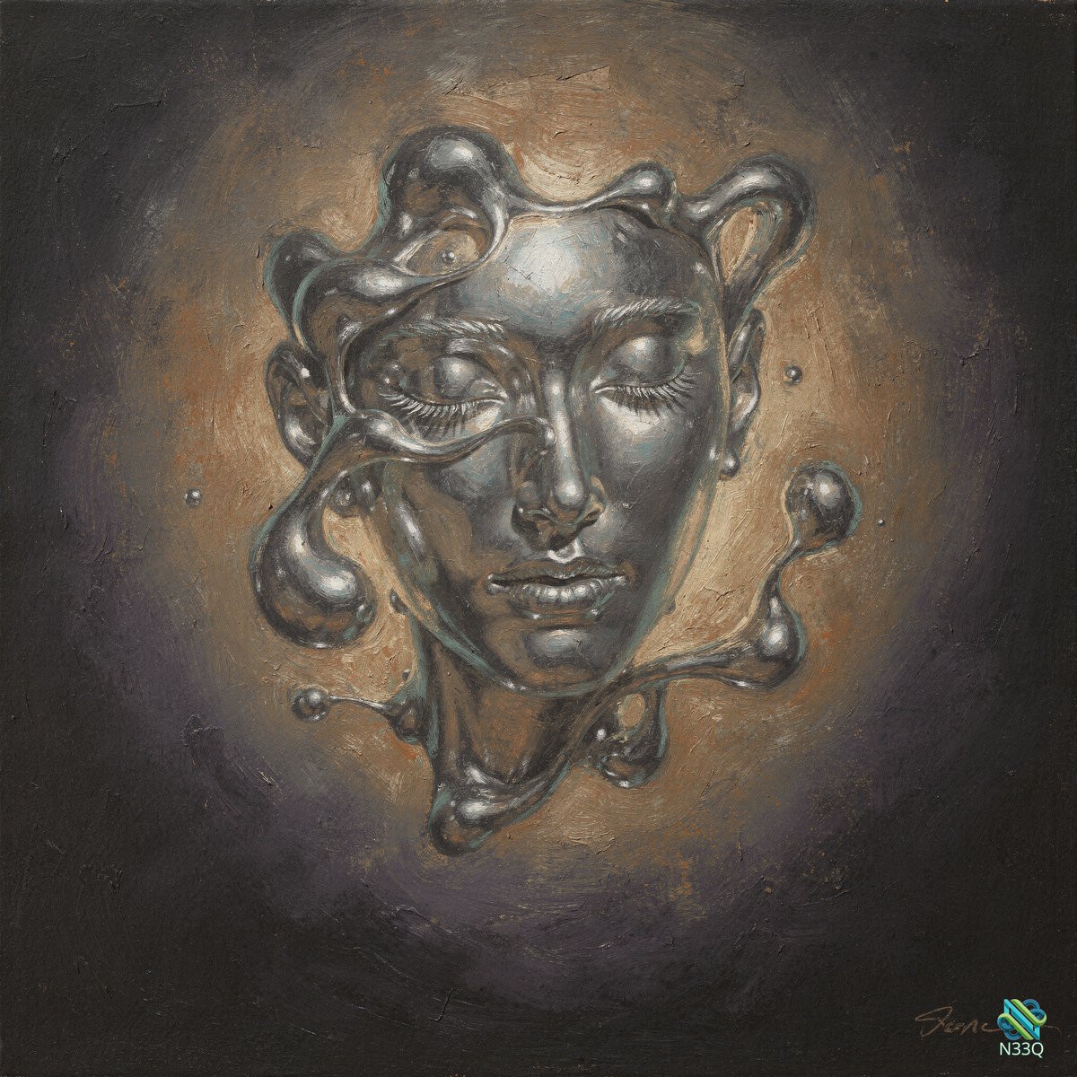 Liquid Silver Woman's Face with Dripping Forms
