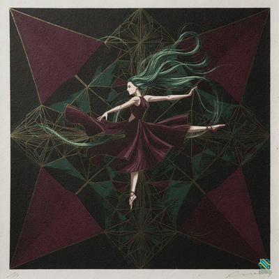 Green-Haired Dancer in a Geometric Star Print