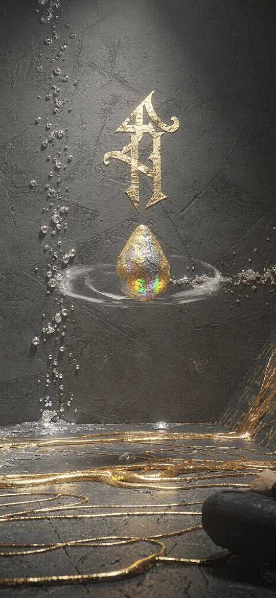 Seated Figure Before a Golden Glyph and Floating Gem