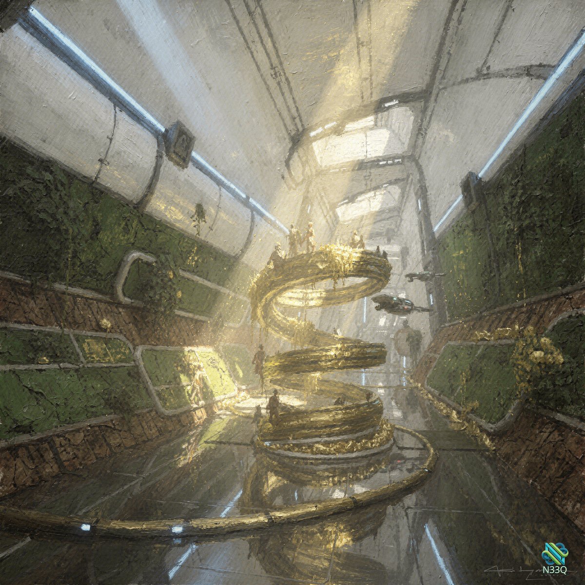 Golden Spiral in Overgrown Corridor