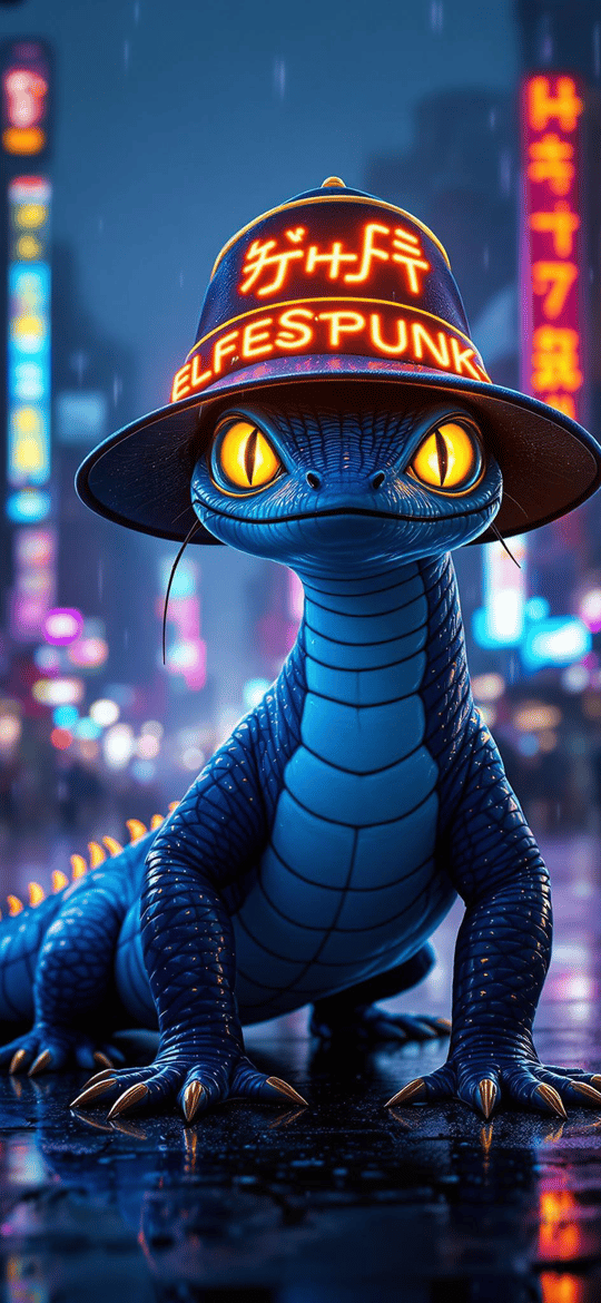 Blue Dragon in Neon Punk Hat