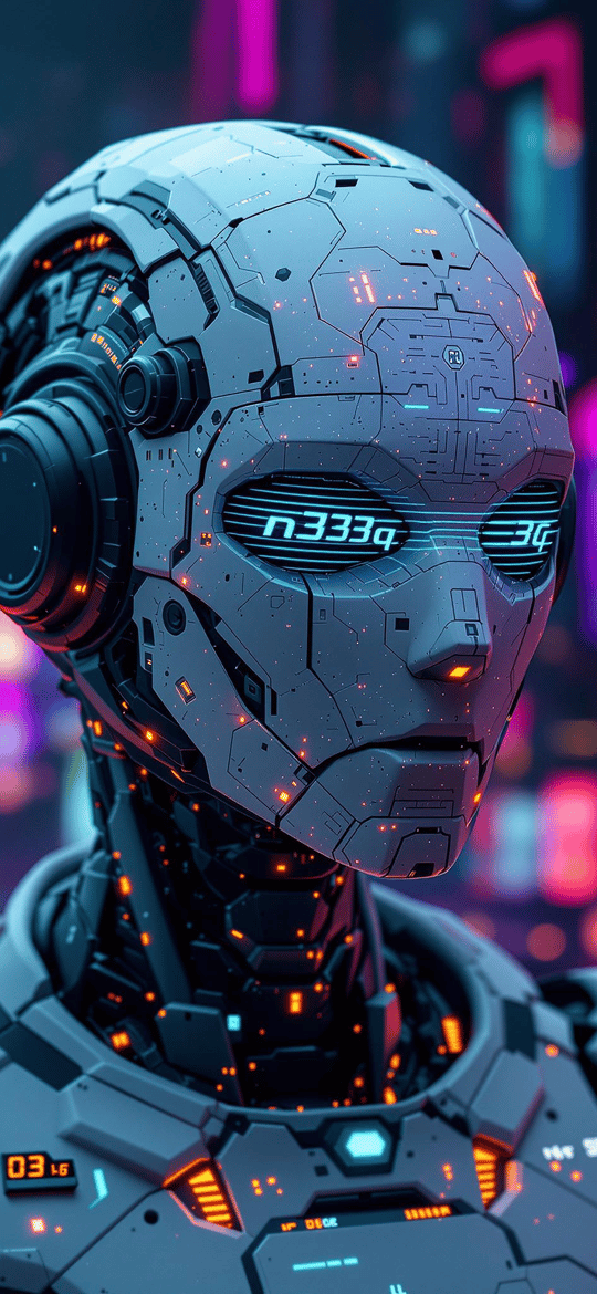 Cyberpunk Cyborg in Neon Cityscape