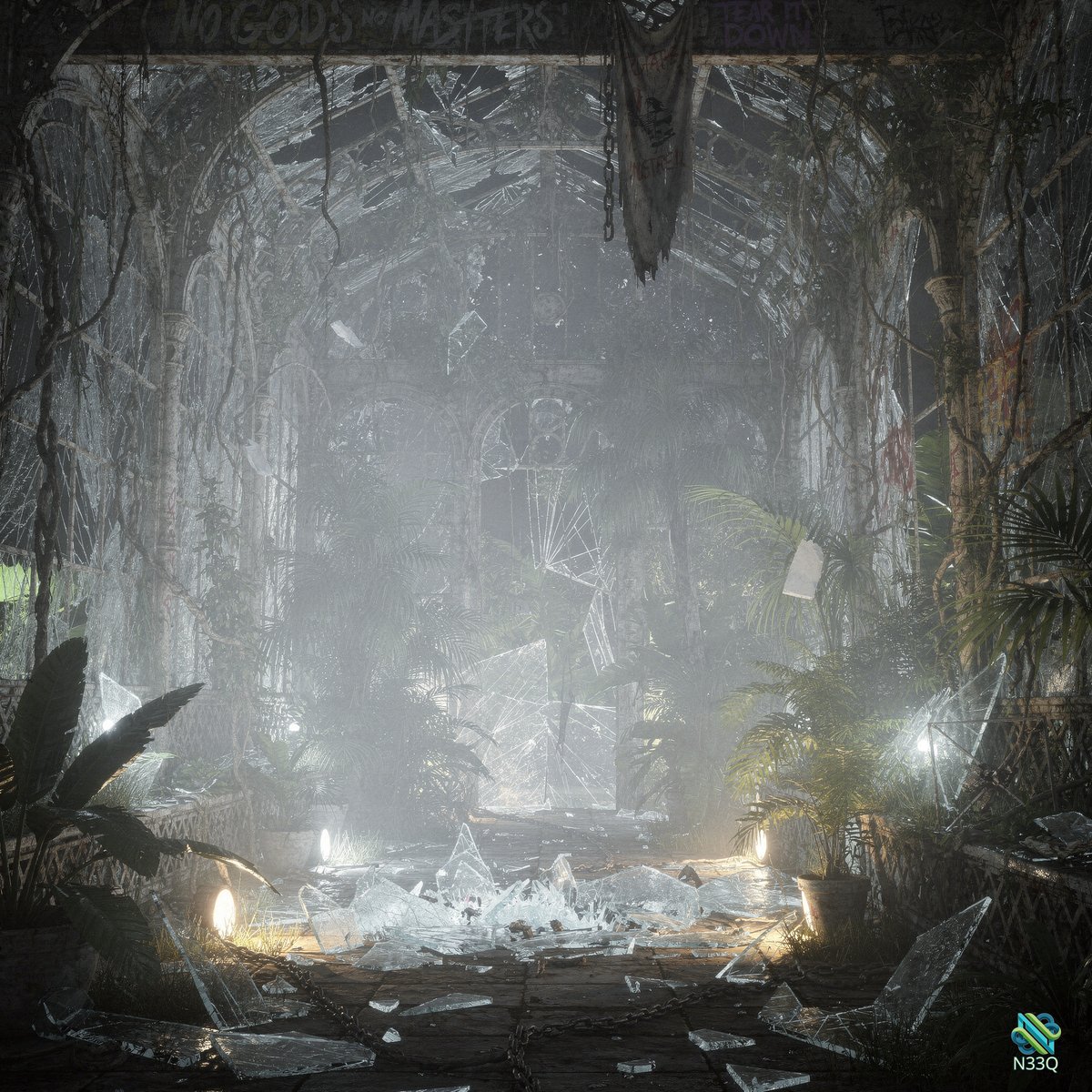 Overgrown Ruins with Shattered Crystals