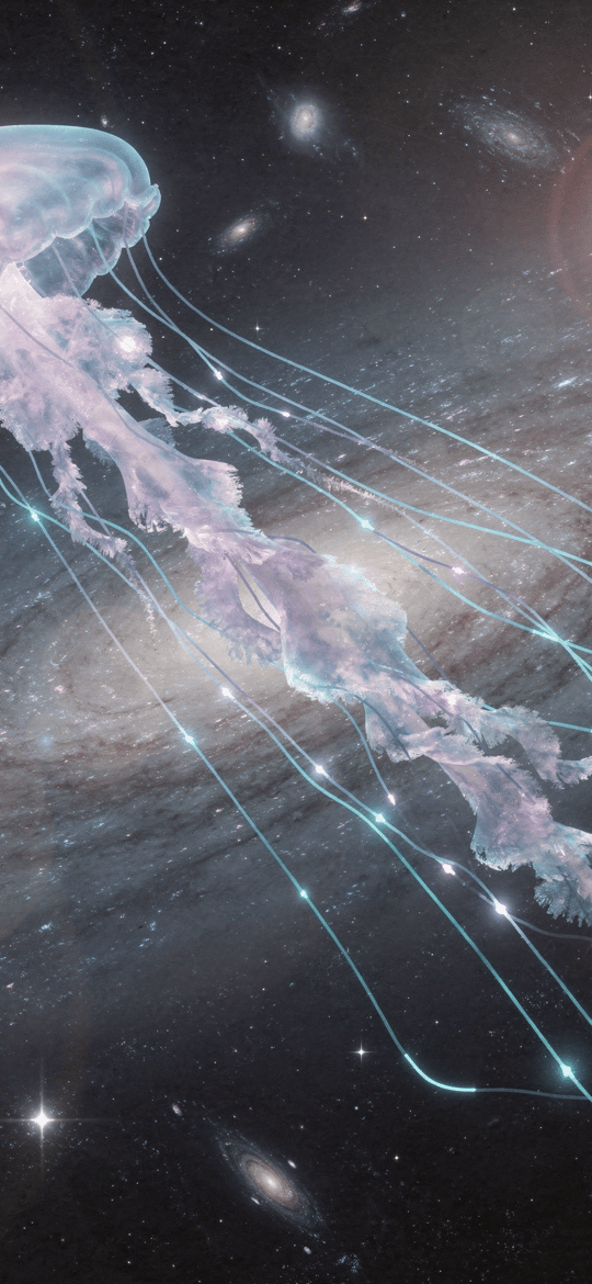 Jellyfish Drifting Through Cosmic Galaxy