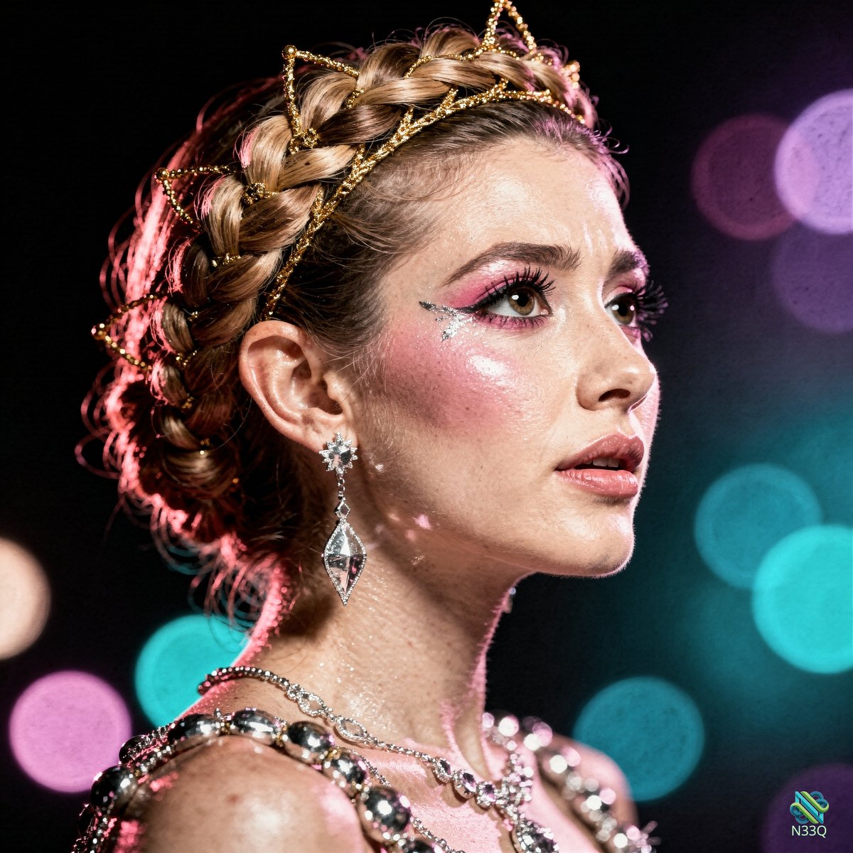 Woman with Golden Star Crown and Glitter