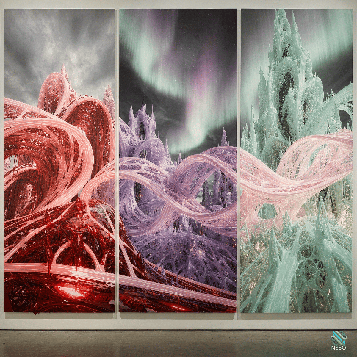 Triptych of Aurora Organic Swirls